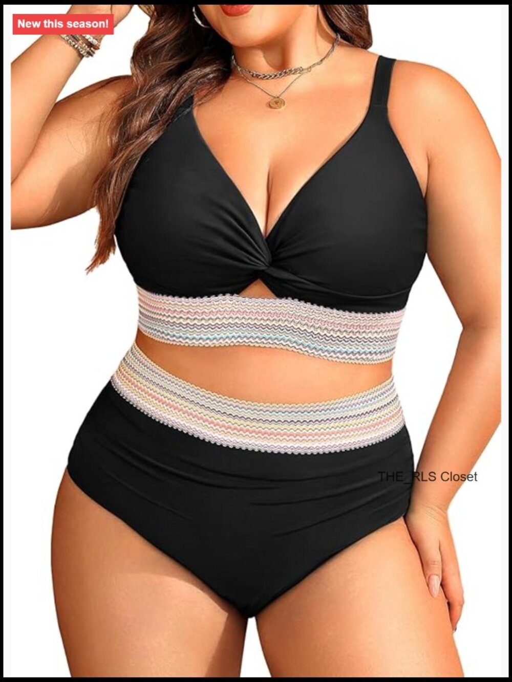Plus Size Two Piece Swimsuits - High Waisted Bikini Tummy Control Knot Twist